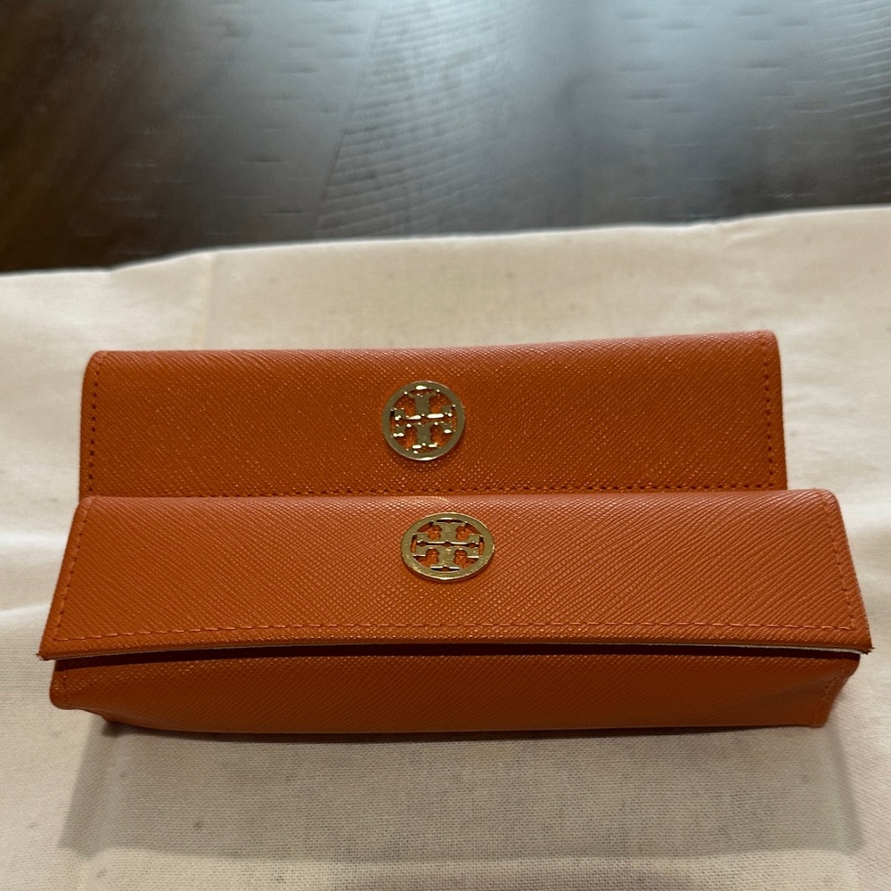 Tory Burch Orange eye glass cases with Gold Accents